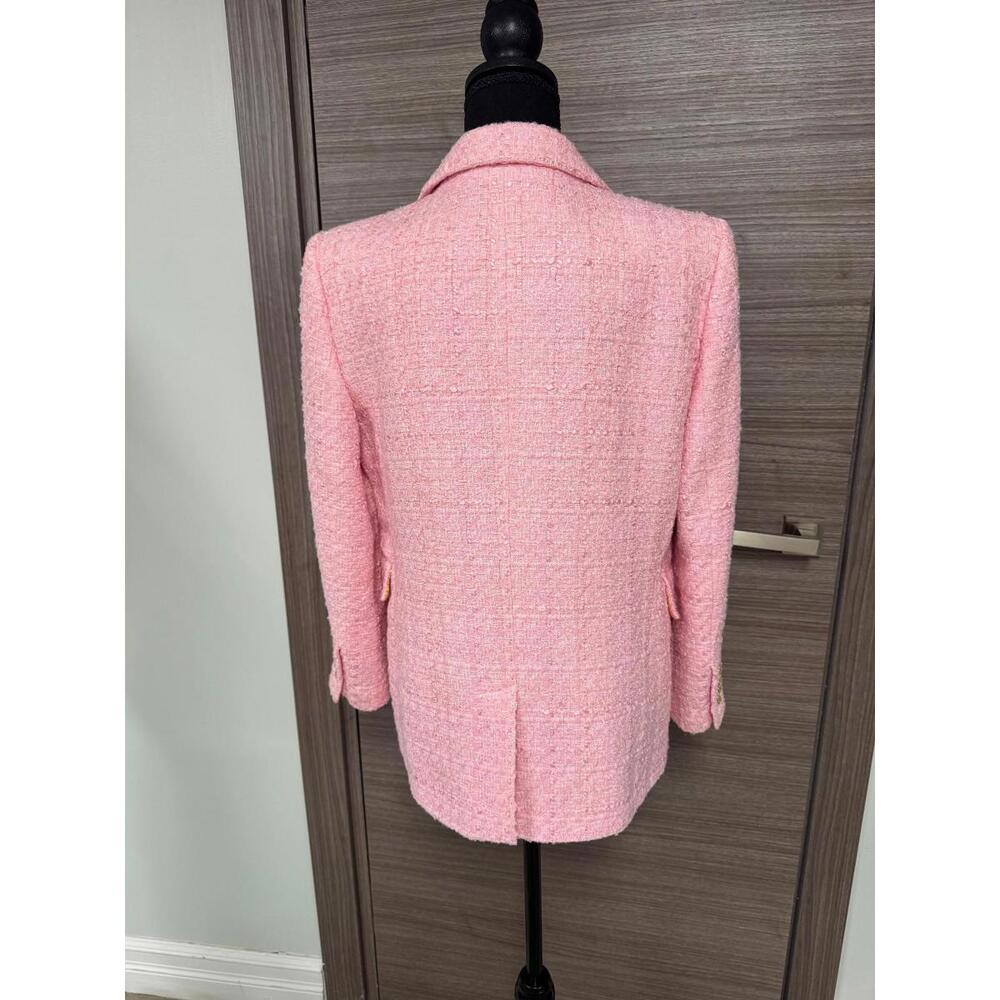 ZARA Pink Tweed Blazer Womens S Gold Button Tailored Jacket Textured Lined - Picture 8 of 9